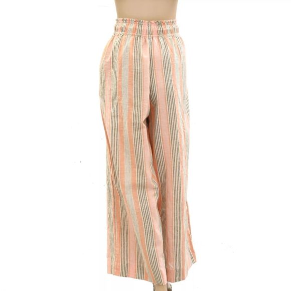 Free People Corfu Striped Cotton-Linen Pants Wide-Leg Pull-On Striped S 276107 - Picture 5 of 7